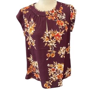 NWT Daniel Rainn Cap Sleeve Burgundy Floral Blouse Petite Small